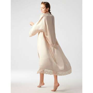 Bridesmaid Satin Kimono Robe with Lace Trim