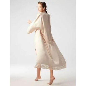 Bridesmaid Satin Kimono Robe with Lace Trim