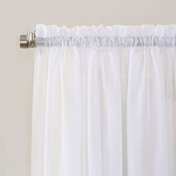 No. 918 Emily Sheer Voile Rod Pocket Curtain Panel, 59" x 63", White