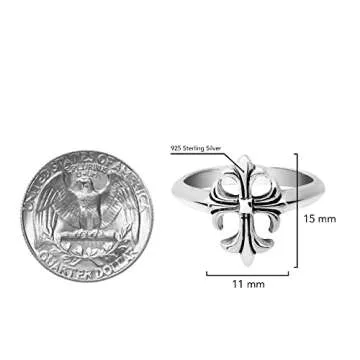 AeraVida Vintage Beautifully Elegant Lily Flower .925 Sterling Silver Cross Ring (10)