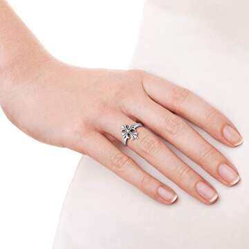 AeraVida Vintage Beautifully Elegant Lily Flower .925 Sterling Silver Cross Ring (10)