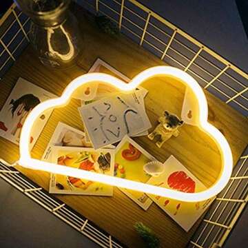 BEMOMENT Cloud Neon Light Signs Wall Decor Battery and USB Operated Bedside Lamps Home Decoration for Living Room,Children's Bedroom,Party,Christmas & Birthday Present(White)