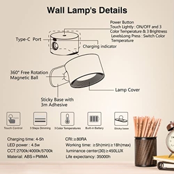 Koopala LED Sconces Wall Mounted Rechargeable Lights