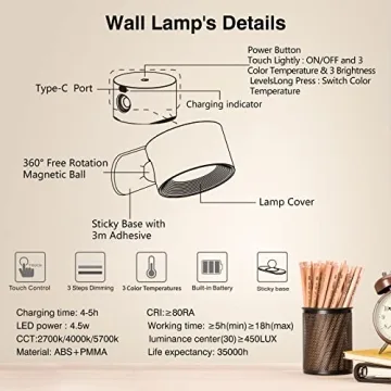 Koopala LED Sconces Wall Mounted Rechargeable Lights