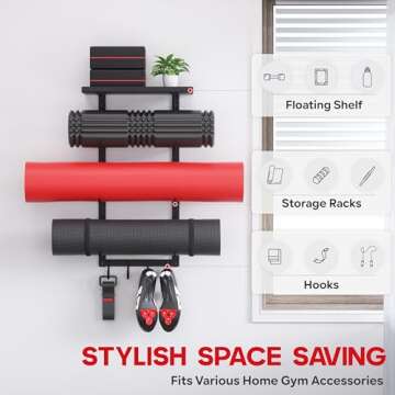 Yoga Mat Holder Wall Mount, Yoga Accessory Mat Storage Rack, Home Gym Accessories Organizer, Floatin...