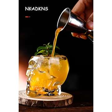 NKADKNS Funny skull glass Wine Glass ，Drinking Glass，Gift, Engraved Design,Large Glasses,vodka spirits cup glass ，new Crystal Skull cup ，Halloween Decorations Gifts(350ml/12 Ounces)