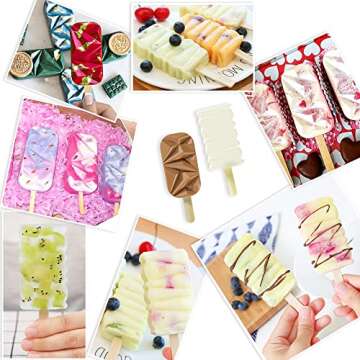 Ice Popsicles Molds Set，1 Diamond & 1 Cakesicle-Shaped Silicone Trays with 4 Slots Each & 40 Wooden Sticks - Soft Food-Grade Materials - Ideal for Homemade Ice Cream, Frozen Yogurt, Chocolates, Cakes