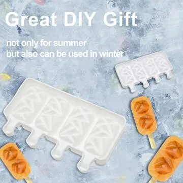 Ice Popsicles Molds Set，1 Diamond & 1 Cakesicle-Shaped Silicone Trays with 4 Slots Each & 40 Wooden Sticks - Soft Food-Grade Materials - Ideal for Homemade Ice Cream, Frozen Yogurt, Chocolates, Cakes