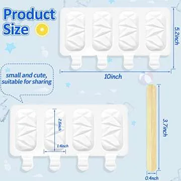 Ice Popsicles Molds Set，1 Diamond & 1 Cakesicle-Shaped Silicone Trays with 4 Slots Each & 40 Wooden Sticks - Soft Food-Grade Materials - Ideal for Homemade Ice Cream, Frozen Yogurt, Chocolates, Cakes