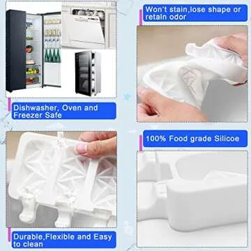 Ice Popsicles Molds Set，1 Diamond & 1 Cakesicle-Shaped Silicone Trays with 4 Slots Each & 40 Wooden Sticks - Soft Food-Grade Materials - Ideal for Homemade Ice Cream, Frozen Yogurt, Chocolates, Cakes