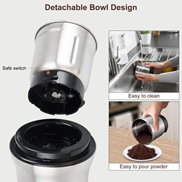 Secura Electric Coffee Spice Grinder Dual Blades Removable Bowls