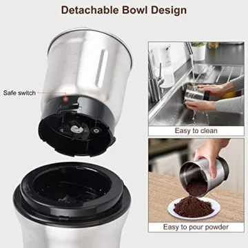 Secura Electric Coffee Spice Grinder Dual Blades Removable Bowls
