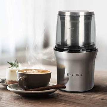 Secura Electric Coffee Spice Grinder Dual Blades Removable Bowls