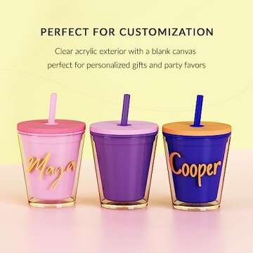 Maars Classic Acrylic Tumbler with Lid and Straw | 10oz Kids Premium Insulated Juice Cups, Double Wall Reusable Plastic Cups - Clear, 2 Pack