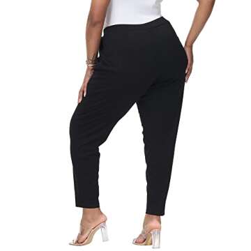 Gboomo Plus Size Black Pants Casual Elastic Waist Tapered Trouser Pull-on Work Pant with Pockets 14W