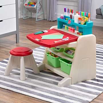 Step2 Flip & Doodle Easel Desk With Stool, Kids 2 in 1 Activity Table, Art Board, Made of Durable Pl...