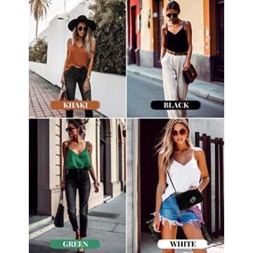 Ekouaer Women's Silk Satin Camisole Tank Tops V Neck Sleeveless Spaghetti Straps Blouse Casual Racerback Shirt(Green,L)