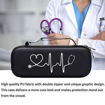 BOVKE Stethoscope Case fits 3M Littmann Classic III Monitoring Stethoscope, Lightweight II S.E, MDF Acoustica, Cardiology IV Diagnostic Stethoscope Holder with Pocket for Nurse Accessories, Black