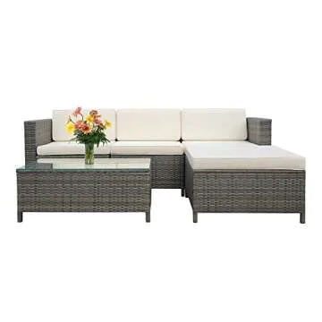 May in Color 5 Piece Outdoor Patio Sectional Furniture Set, Weather Resistant Rattan Outside Couch, ...