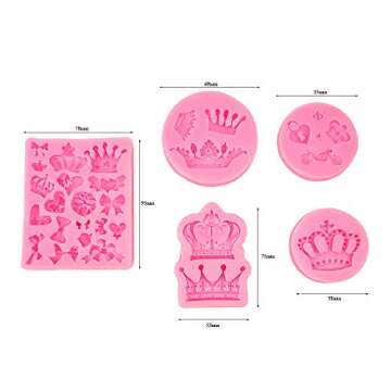 5 Pcs Silicone Crown Fondant Mold Candy Cake Decorating Tools, Chocolate Heart Key Baking Mold Cake ...