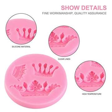 5 Pcs Silicone Crown Fondant Mold Candy Cake Decorating Tools, Chocolate Heart Key Baking Mold Cake Supplies for Sugarcraft, Cake Decoration, Cupcake Topper, Chocolate, Pastry, Cookie Decor, Jewelry