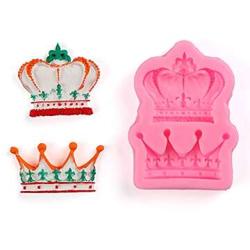 5 Pcs Silicone Crown Fondant Mold Candy Cake Decorating Tools, Chocolate Heart Key Baking Mold Cake Supplies for Sugarcraft, Cake Decoration, Cupcake Topper, Chocolate, Pastry, Cookie Decor, Jewelry