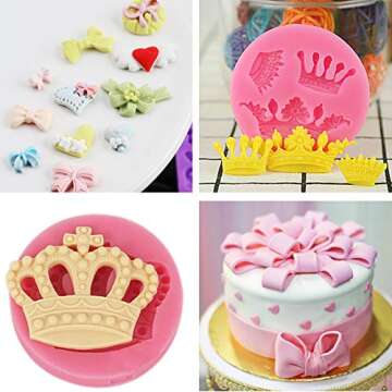 5 Pcs Silicone Crown Fondant Mold Candy Cake Decorating Tools, Chocolate Heart Key Baking Mold Cake Supplies for Sugarcraft, Cake Decoration, Cupcake Topper, Chocolate, Pastry, Cookie Decor, Jewelry