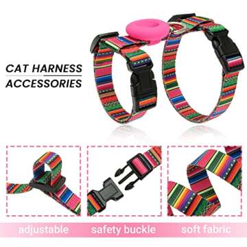 TUKOAW Cat Harness and Leash Escape Proof for Walking Travel Outdoor - Soft Nylon Adjustable Cute Cat Harness Leash Set with Airtag Holder for Small Medium Large Cats