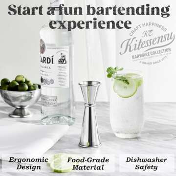 KITESSENSU Jigger for Bartending, Japanese Jigger 2 oz 1 oz with Measurements Inside, 18/8 Stainless...