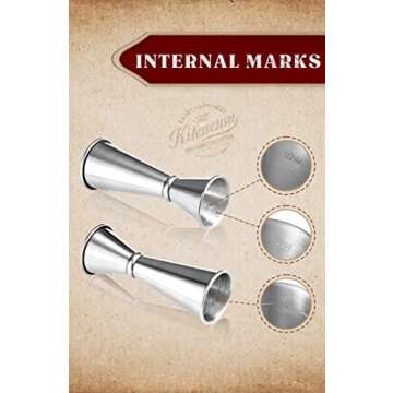 KITESSENSU Jigger for Bartending, Japanese Jigger 2 oz 1 oz with Measurements Inside, 18/8 Stainless Steel Cocktail Jiggers