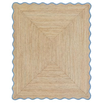Weaving Village Wave Scalloped Natural Jute Rug Boho Jute Rug Braided Area Rug, Coastal Farmhouse Sc...