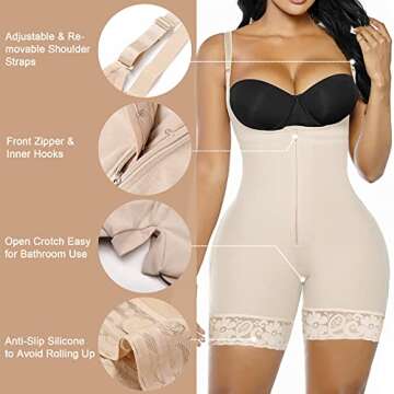 YIANNA Fajas Colombianas Shapewear for Women Postparto Postpartum Tummy Control Body Shaper Butt Lifter Bodysuit,YA7212-Beige-S