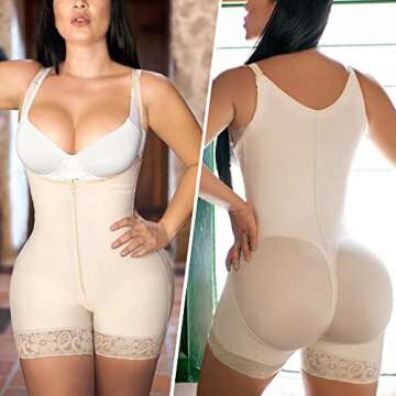 YIANNA Fajas Colombianas Shapewear for Women Postparto Postpartum Tummy Control Body Shaper Butt Lifter Bodysuit,YA7212-Beige-S