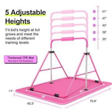 Safly Fun Expandable Gymnastics Bars Junior Training Bar Gymnastic Folding Horizontal Bars with Mat for Kids(Pink+Mat)