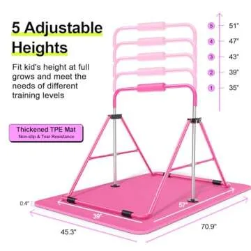 Safly Fun Expandable Gymnastics Bars Junior Training Bar Gymnastic Folding Horizontal Bars with Mat for Kids(Pink+Mat)