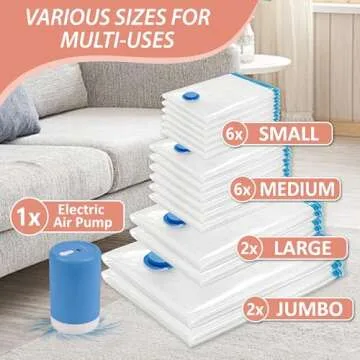 Vacuum Storage Bags with Electric Pump - 16 Pack Space Savers