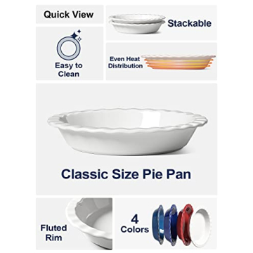 LE TAUCI 9 Inch Ceramic Pie Pans - Set of 2 for Baking