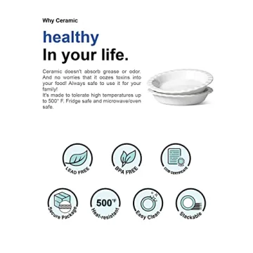 LE TAUCI 9 Inch Ceramic Pie Pans - Set of 2 for Baking