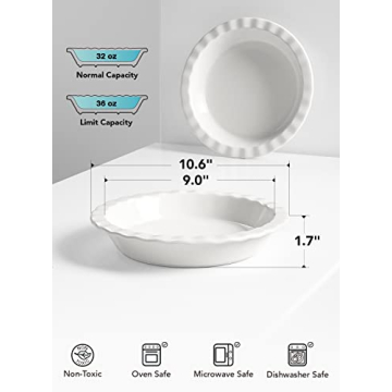 LE TAUCI 9 Inch Ceramic Pie Pans - Set of 2 for Baking