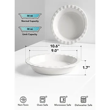 LE TAUCI 9 Inch Ceramic Pie Pans - Set of 2 for Baking