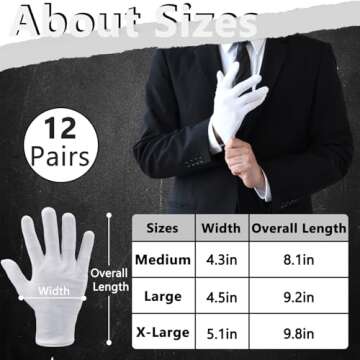 Zealor 12 Pairs White Cotton Gloves Soft Cloth Dust Gloves Hand Gloves Work for Men Women Art Crafti...