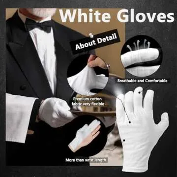 Zealor 12 Pairs White Cotton Gloves Soft Cloth Dust Gloves Hand Gloves Work for Men Women Art Crafting Handling, Eczema, BBQ, Coin Jewelry Watch Inspection, Dry Hands Sleeping, Archival Gloves, Large