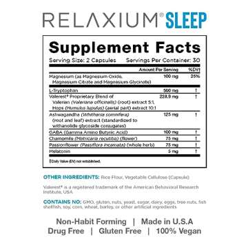 Relaxium Sleep Aid – Non-Habit Forming, 60 Capsules for Better Sleep