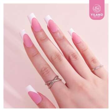 Yilamo Press On Nails - Long French Tip Coffin Square Style Fake Nails - Five Colors,300Pcs Holiday ...