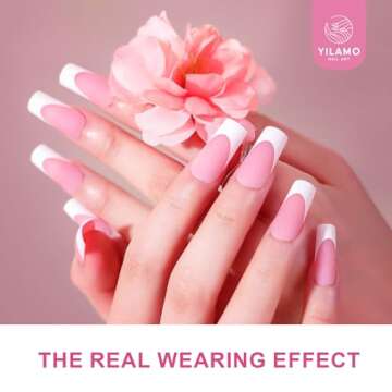 Yilamo Press On Nails - Long French Tip Coffin Square Style Fake Nails - Five Colors,300Pcs Holiday Medium Acrylic Gel Nails,No Need to File Gel Tips Pre-lasting for DIY Nail Art 15 Sizes