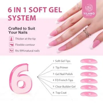 Yilamo Press On Nails - Long French Tip Coffin Square Style Fake Nails - Five Colors,300Pcs Holiday Medium Acrylic Gel Nails,No Need to File Gel Tips Pre-lasting for DIY Nail Art 15 Sizes