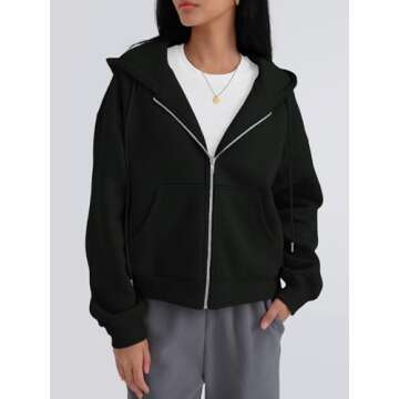 Trendy Queen Zip Up Hoodies For Women Cropped Sweatshirts Fall Fashion Outfits 2025 Y2k Fleece Teen ...