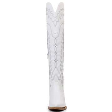 GLOBALWIN Women's White Cowboy Boots Western Fashion Over The Knee Thigh High Cowgirl Boots Low Heel Size 7.5M