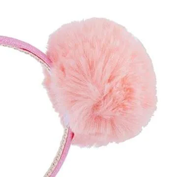 LUX ACCESSORIES Halloween Pink Glitter Faux Fur Pom Cat Ear Puff Ear Headband