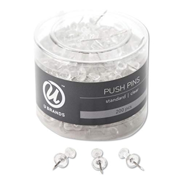 U Brands Push Pins - Clear Thumbtacks, Steel Points, 200-Count